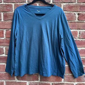 Eileen Fisher Womens $78 Organic Cotton Slub V-Neck top blue XS NEW